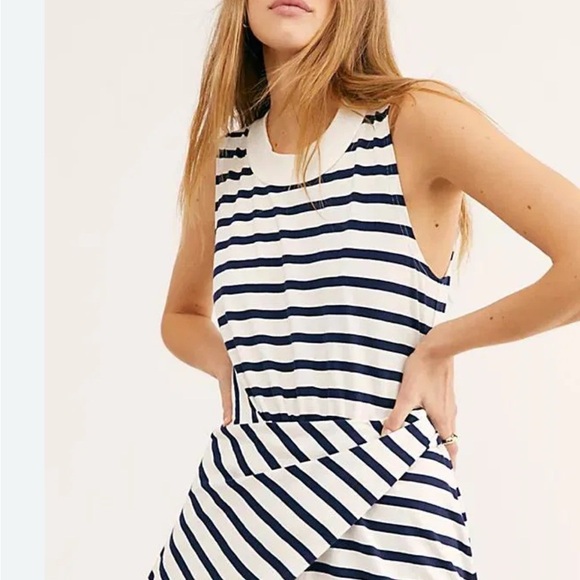 FP Beach ~Navy + White Striped Cotton Capri Sleeveless Midi Dress in size Large - Picture 3 of 14